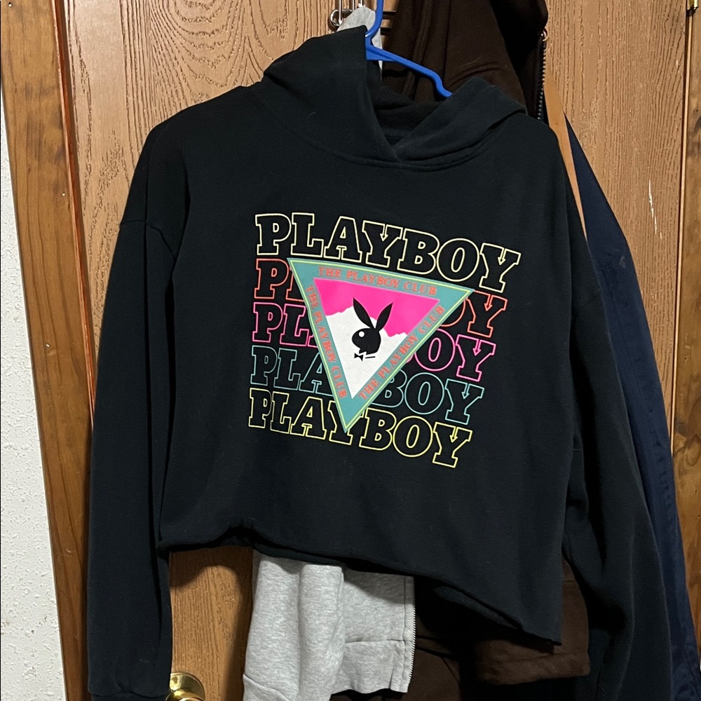 PLAYBOY Black Crop Top with Multicolor Logo